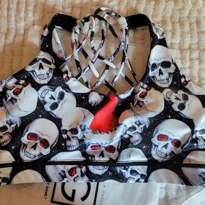 New CVG Naughty list Santa Skulls butterfly back bra